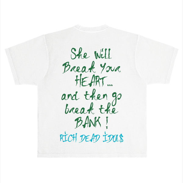 "SOME RICH B!TCH" T-SHIRT WHITE AND GREEN