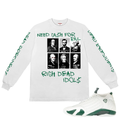 "DEAD PRESIDENTS OUT ON BAIL" LONG SLEEVE TEE WHITE AND GREEN