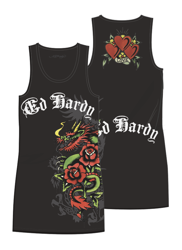 DRAGON ROSES RIB TANK DRESS